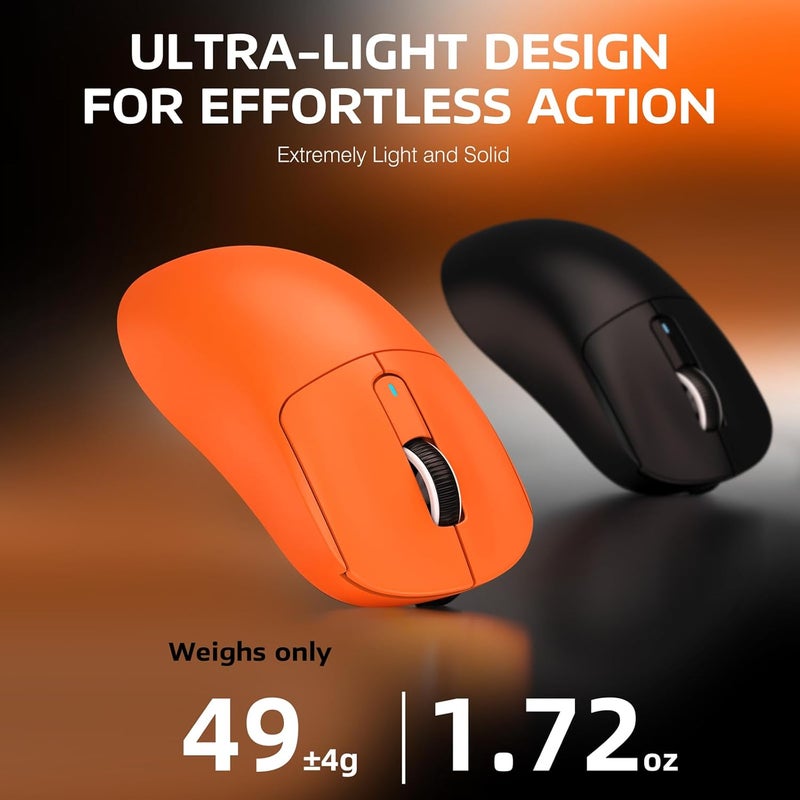 MANBASNAKE ATTACK SHARK X3 Wireless Gaming Mouse, 49g Ergonomic Computer Mouse, Triple Modes PAW3395 26K DPI Optical Sensor, 200h Battery Life, Programmable Buttons, Gaming Accessories for PC/Laptop/Mac(Orange) - Image 3